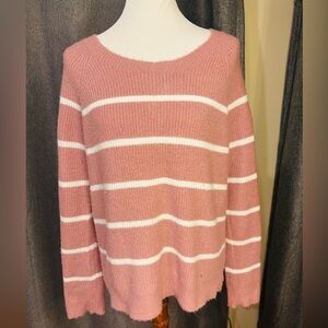 Pink Rose Vintage Pink Striped Knit Sweater Lace Up Back Coquette Size L